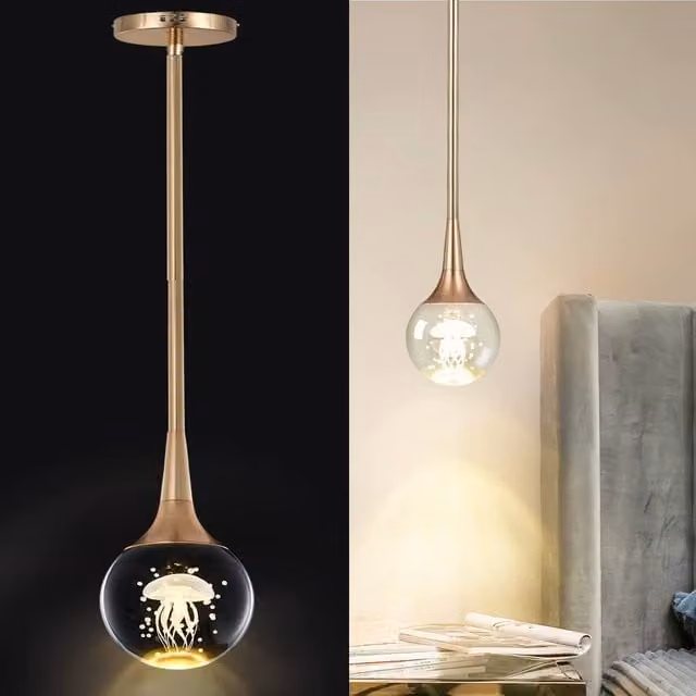 NIVOR Dimmable LED Jellyfish Pendant Light in Gold and Crystal with Height Adjustable Suspension – 1