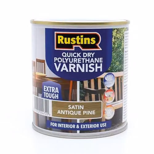 Rustins Quick Dry Polyurethane Varnish Satin Antique Pine 500ml – 1