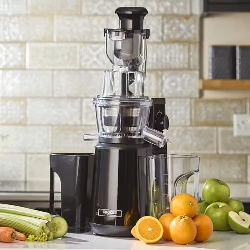Cooks Professional Slow Masticating Juicer, 400W Cold Press Fruit and Vegetable Juice Extractor with 1000ml Jug and 900ml Pulp Container, Black – 2