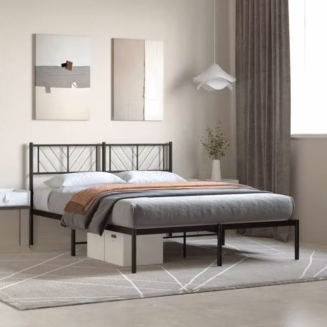 Berkfield Home Metal Bed Frame with Headboard, Black, W/D/H: 120 x 190 cm