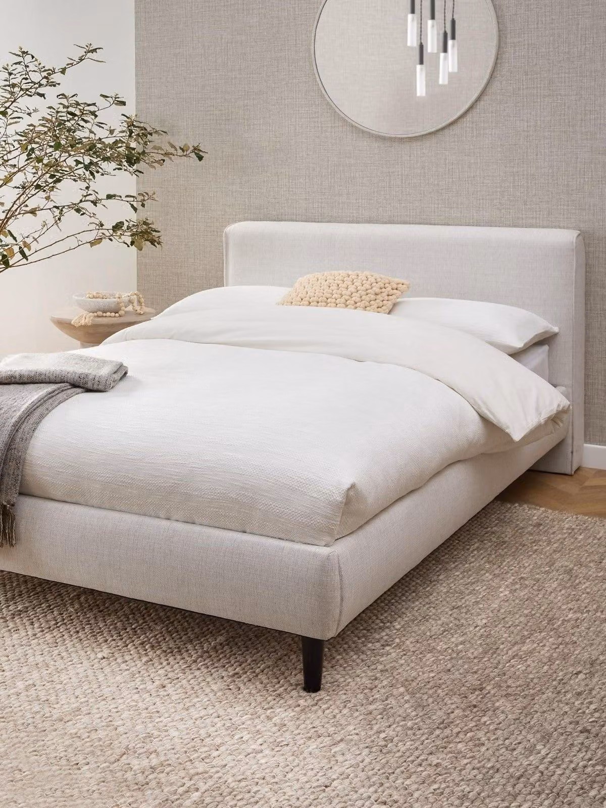 Michelle Keegans Home Modern Upholstered Double Bed Frame in Sand Beige, W/D/H: 140 x 200 cm