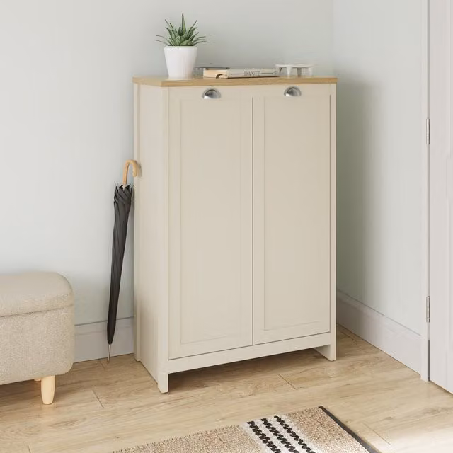 GFW Lancaster 2 Door Classic Oak Shoe Cabinet in Beige