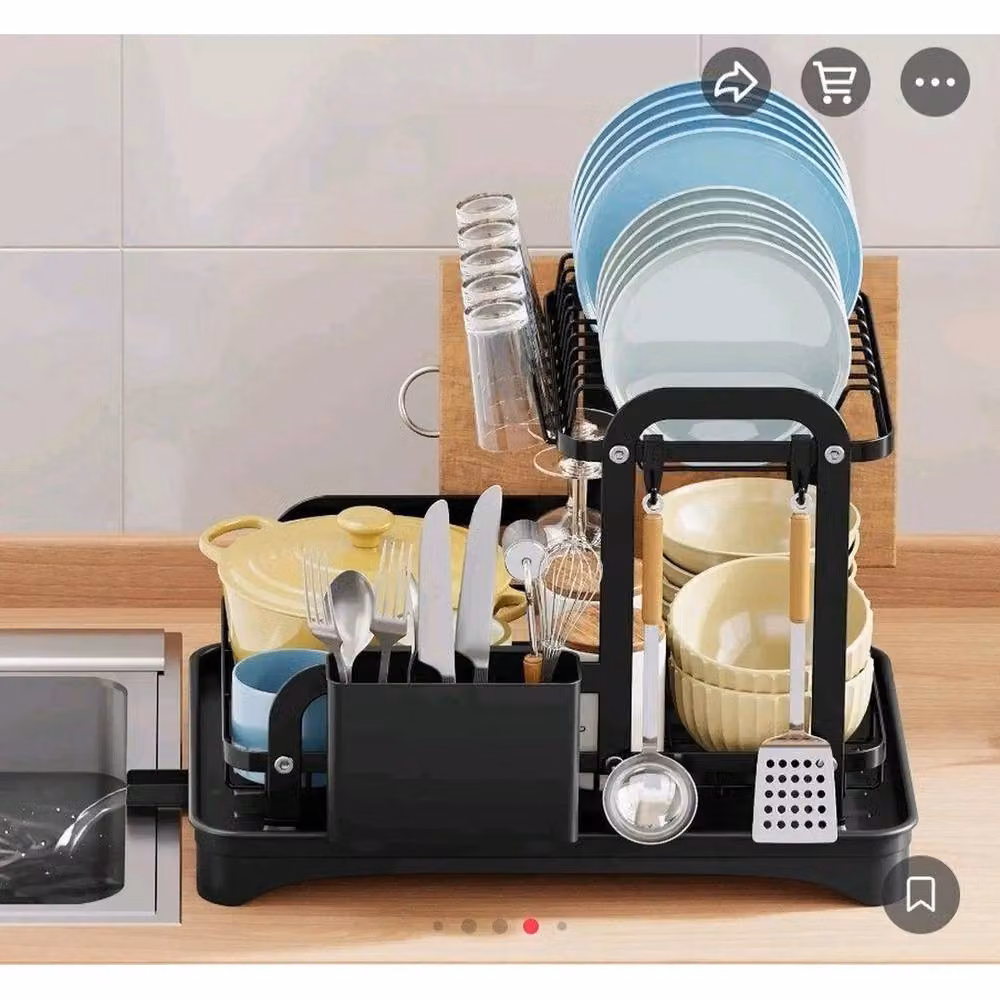 NESTLUNE 2 Tier Dish Drainer Rack with Drip Tray and Cutlery Holder, Black, W/D/H: 100 x 100 x 32 cm – 4