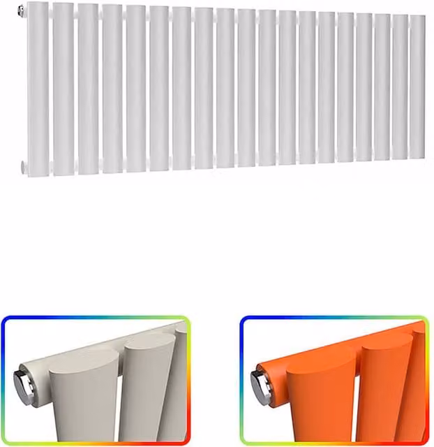 Lux Heat Oval Horizontal Steel Radiator in White, W: 114 cm, H: 40 cm