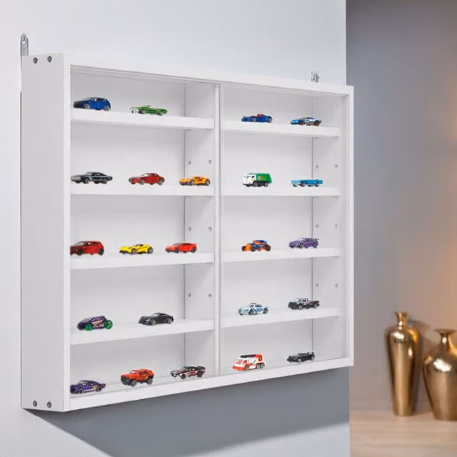 Livingandhome Modern Wall-Mounted Display Cabinet with Transparent Sliding Glass Doors in White