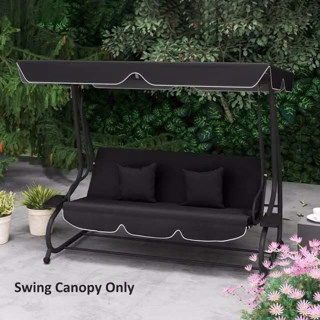 Outsunny 3 Seater Garden Swing Canopy Replacement, Black, Water-Repellent Polyester with UPF 30 Protection