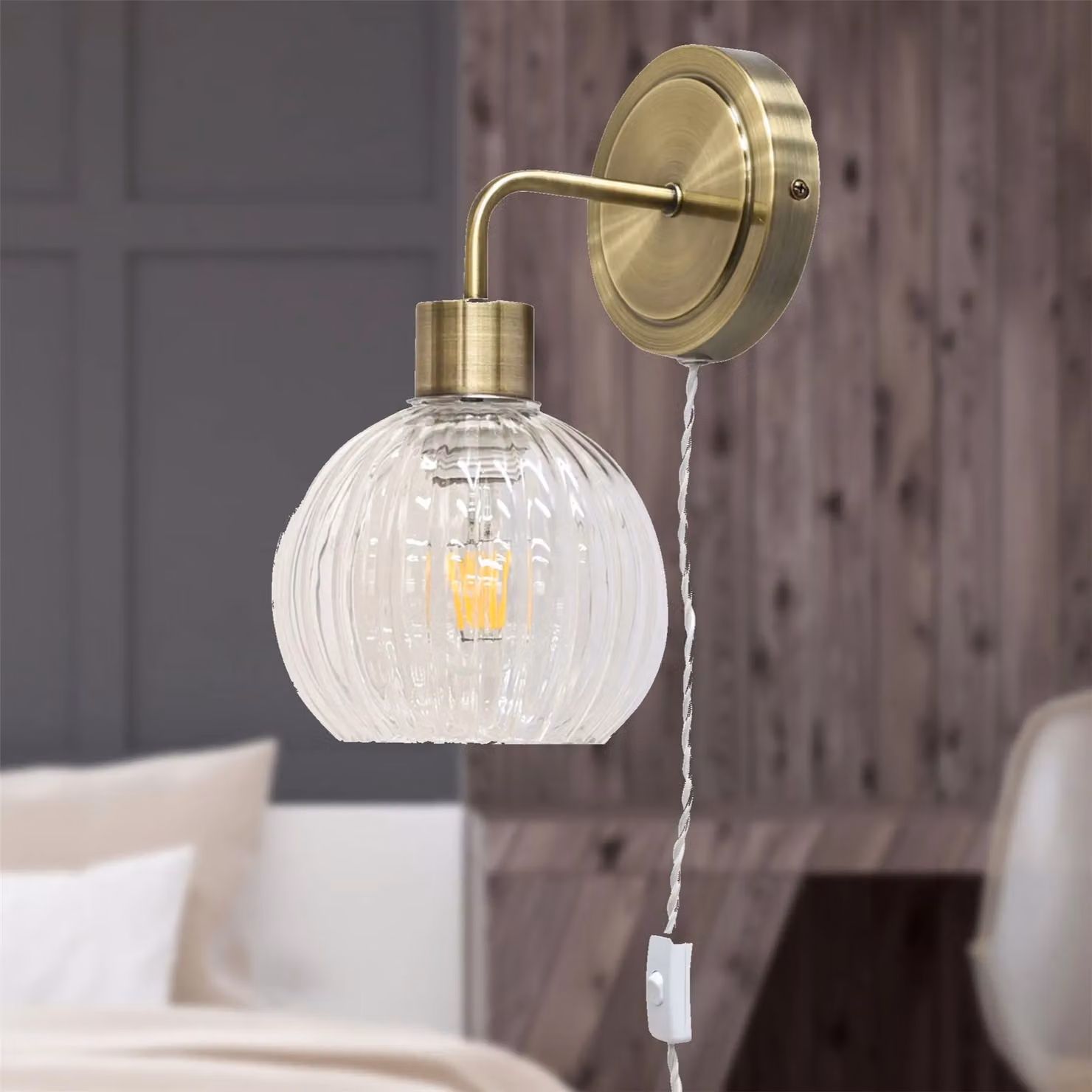 First Choice Lighting Toby Set of 2 Antique Brass Plug in Wall Light Fittings in Gold – 2