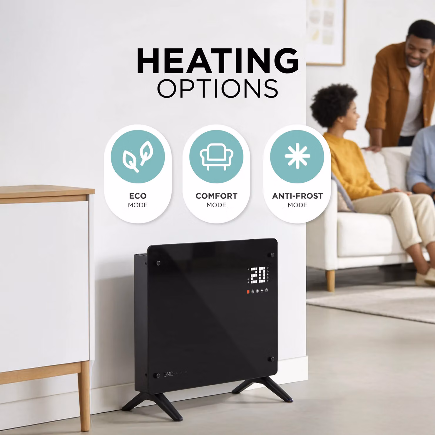 DMD Collective Smart Wi-Fi Glass Panel Heater with Touchscreen, 1000W, Black, Freestanding or Wall Mounted – 3