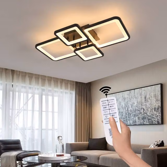 Pheashine Modern Black Multi-Square LED Ceiling Lamp, 54W Dimmable with Remote Control – 1