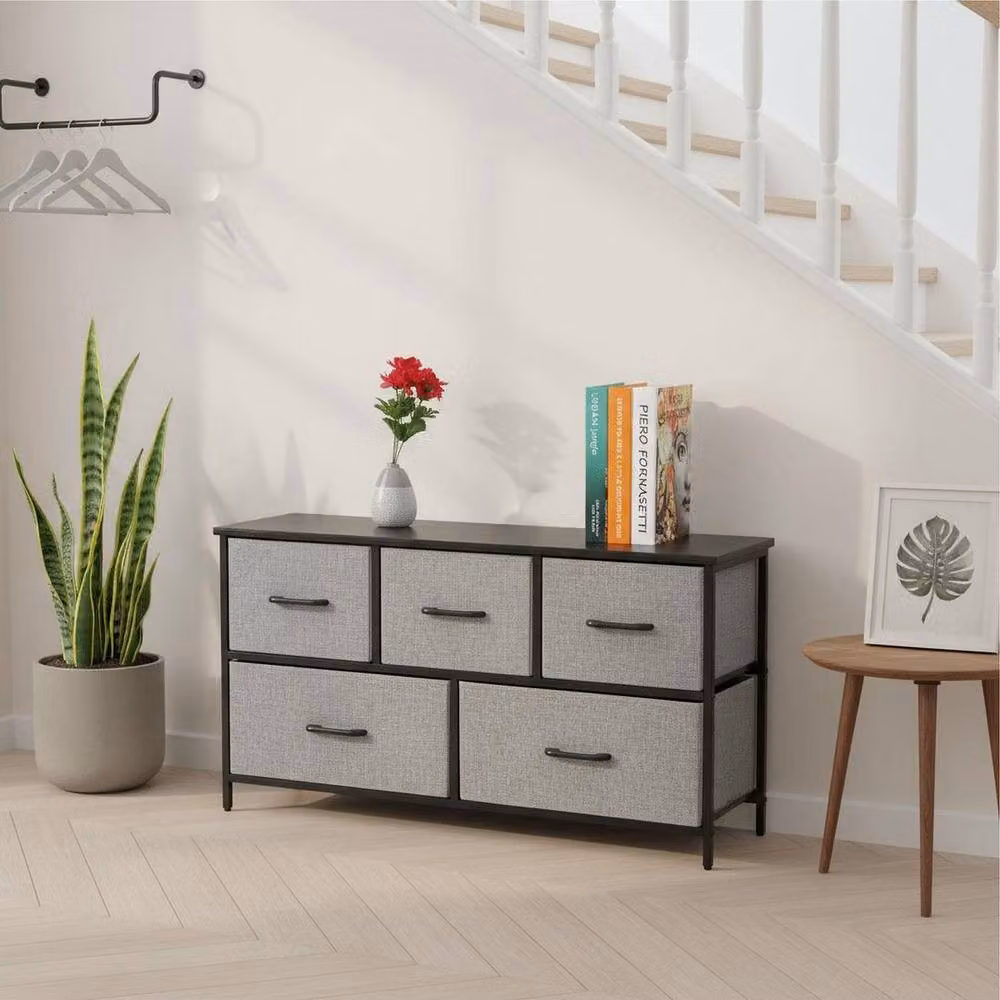 Kelvenix 5 Drawer Fabric Chest of Drawers Storage Unit in Grey and Black, W/D/H: 55 x 30 x 100 cm – 3