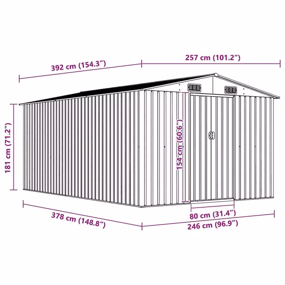 Berkfield Home Metal Garden Shed in Anthracite with Sliding Doors, W/D/H: 392 x 257 x 181 cm – 5