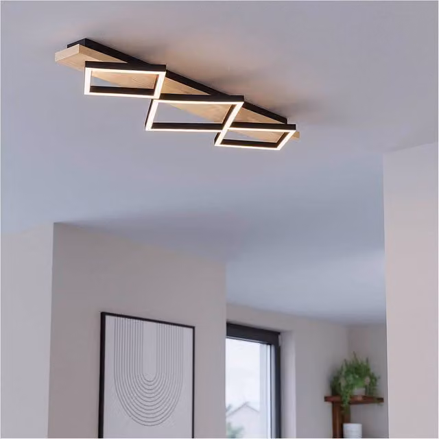 Loops Modern Black and Brown LED Ceiling Light with Wood Accents – 1