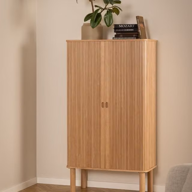 Furniture To Go Langley Oak Cabinet with Sliding Doors and Internal Shelves in Brown