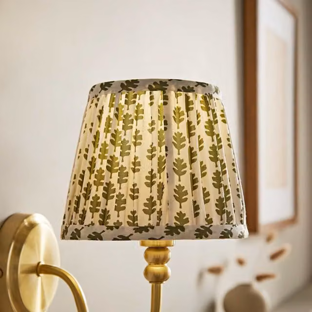 ValueLights Grange Extra Small Floral Pleated Fabric Cone Lamp Shade in Green