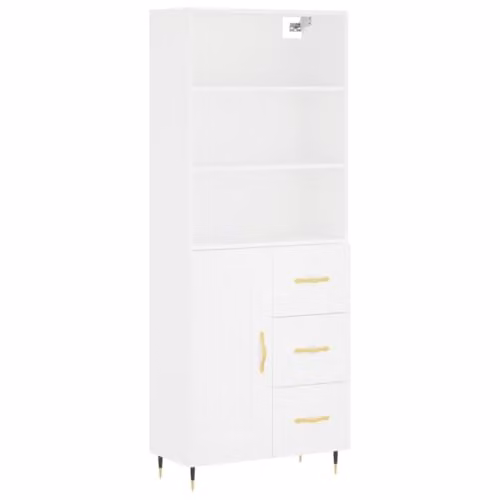 vidaXL Modern White Highboard with Hinged Doors and Internal Shelves, W/D/H: 69.5 x 34 x 180 cm