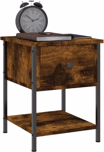 Berkfield Home Elegant Bedside Table in Smoked Oak Brown, W/D/H: 34 x 35.5 x 45 cm