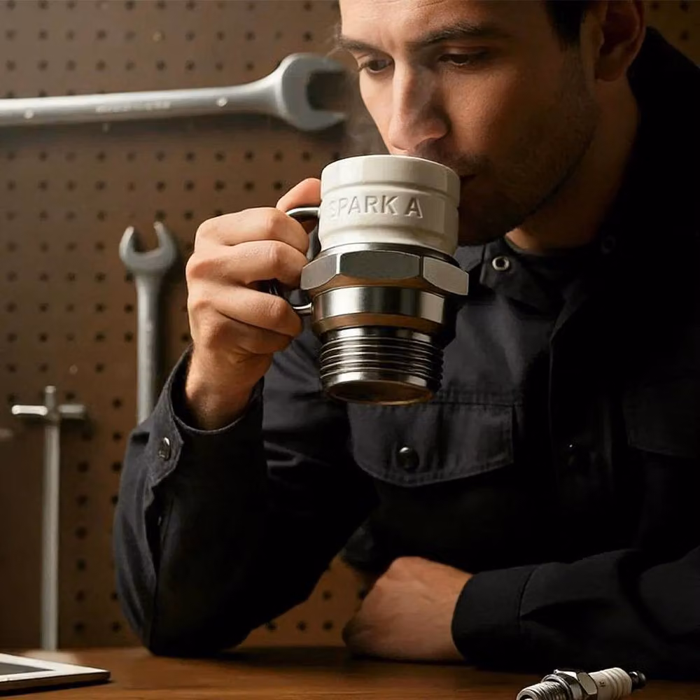 PAWNORA Silver Ceramic Spark Plug Design Mug – 4