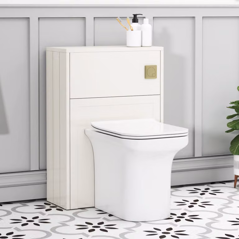 Royal Bathrooms Elmore White Ceramic BTW WC Unit with Crosby Rimless Toilet Pan, Seat and Cistern, Width: 55 cm