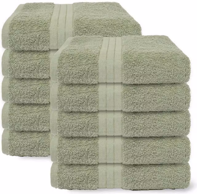OHS 10 Pack of Fluffy 100% Cotton Terry Bath Towels in Green