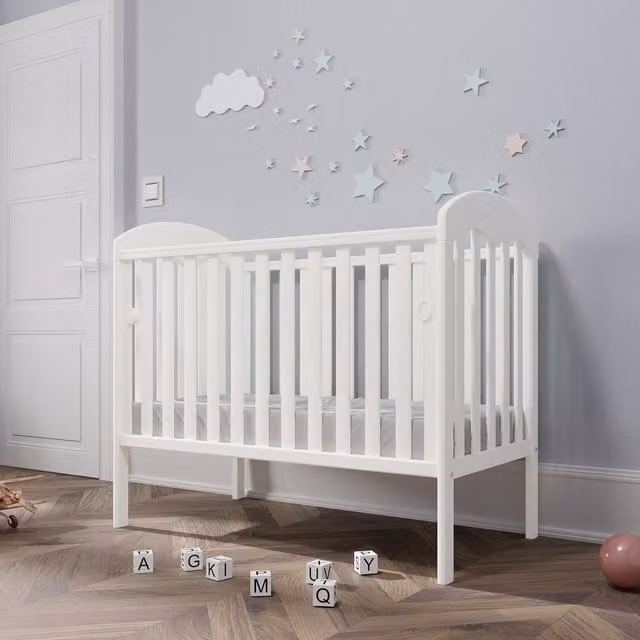 Viculii Lilibet Cot with Mattress in White, Solid Pine Wood, W/D/H: 120 x 60 x 60 cm