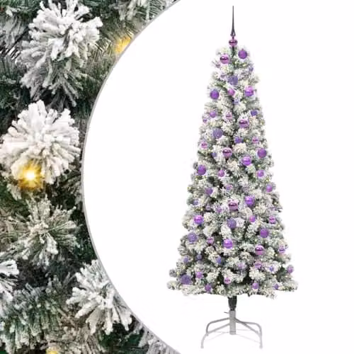 vidaXL Artificial Hinged Christmas Tree in Green and White, Height: 180 cm – 1
