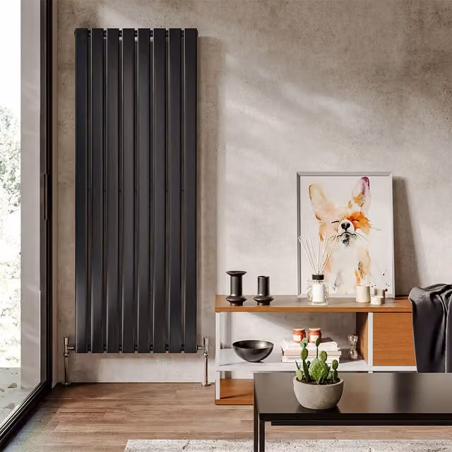 Livingandhome Vertical Steel Tall Wall Mounted Radiator in Grey, H 160 cm x W 60.8 cm x D 4.7 cm