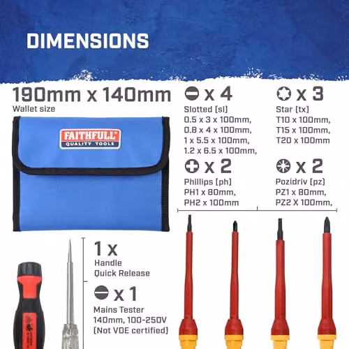 Faithfull 13 Piece Quick Change VDE Screwdriver Set with Storage Wallet in Red – 2
