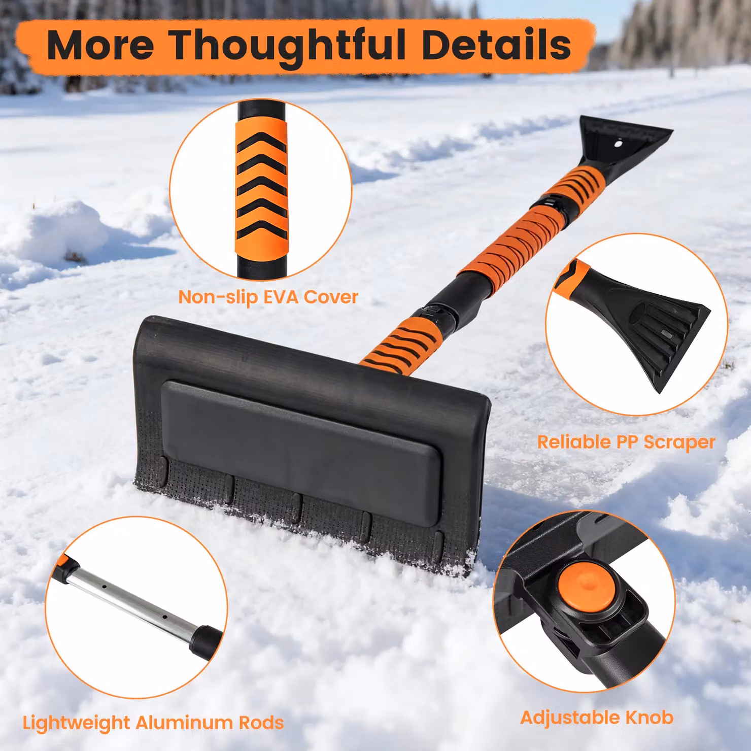 Gymax 2 in 1 Extendable Snow Shovel and Car Windshield Ice Scraper, Orange – 6