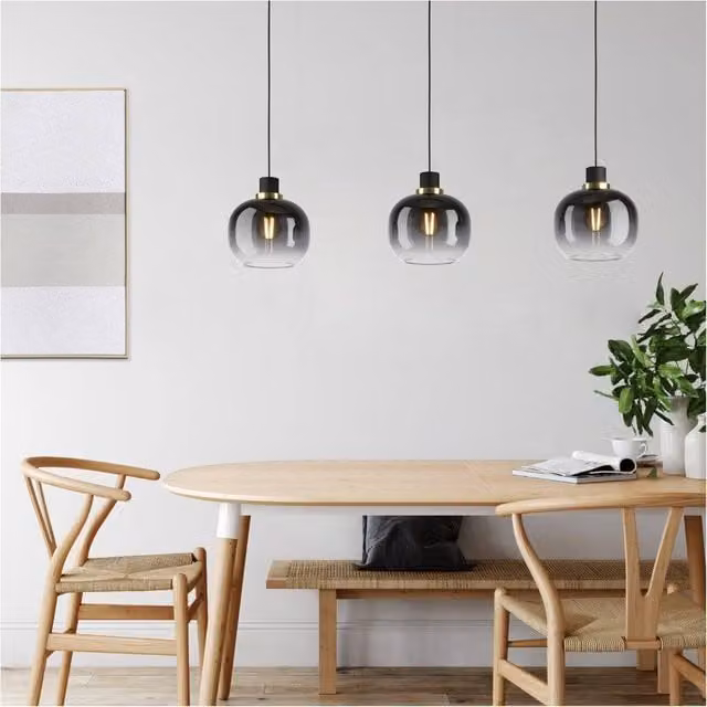 Loops Modern Black and Brass Sphere Pendant Light with Glass Shade – 1