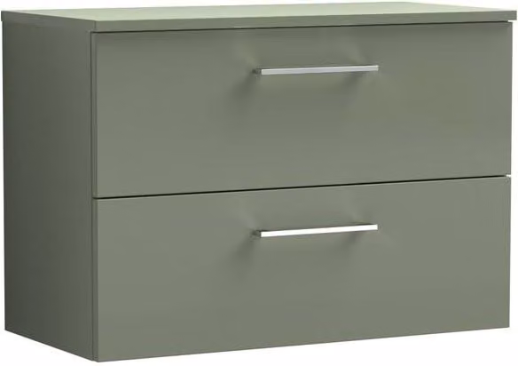 Balterley Level 800mm Wall Hung 2 Drawer Vanity Unit with Worktop, Satin Green