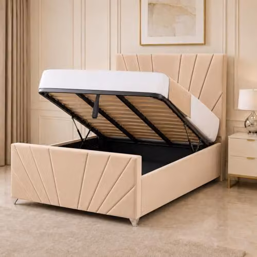 Living Comfort Bedz Sunrise Bed in Mink Plush Velvet with Gas Lift Base, W/D/H: 180 x 152.4 x 127 cm – 1