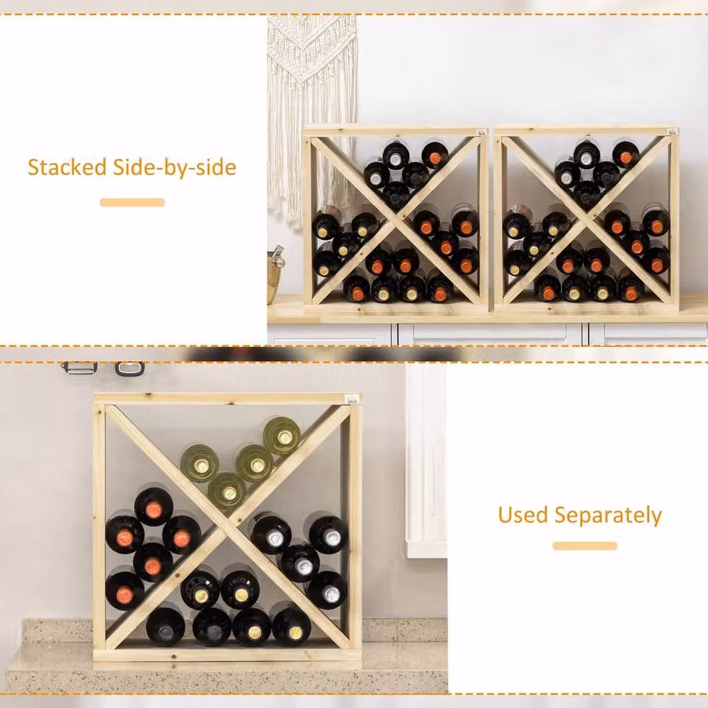 KORVIXA 24 Bottle X-cube Wine Rack in Natural Pine Wood, W/D/H: 100 x 100 x 100 cm – 2