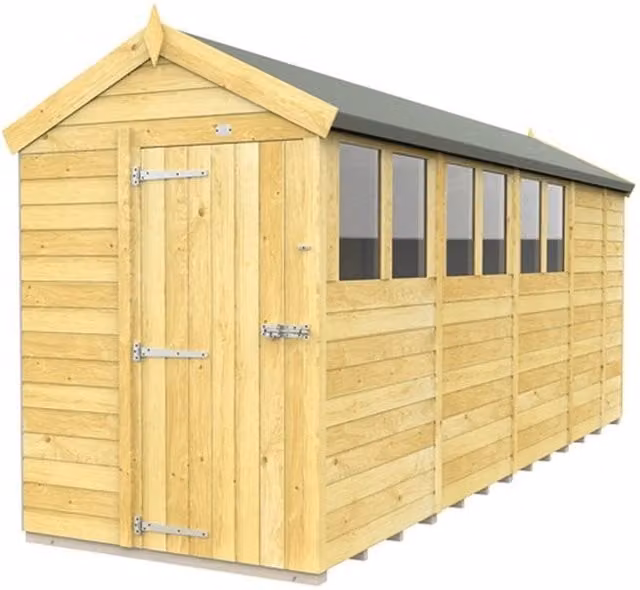 Buttercup Farm Apex Wooden Garden Shed with Single Door and Windows in Brown, W147 x D503 x H217 cm – 1