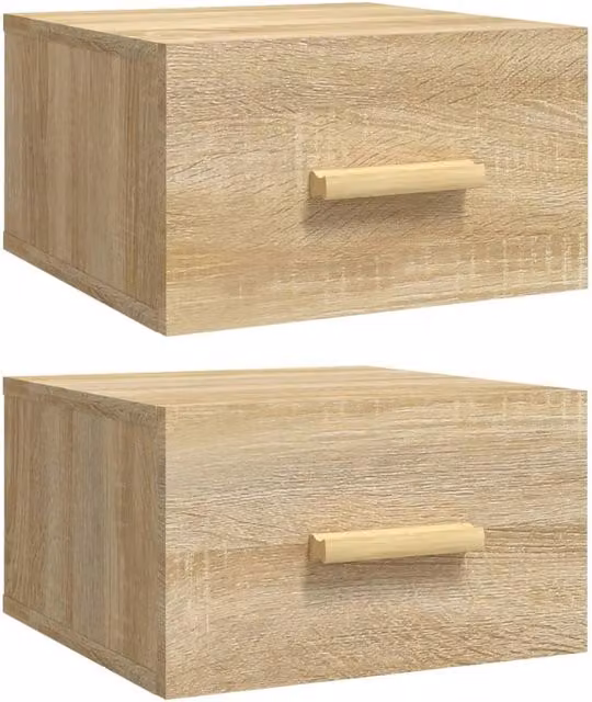 Berkfield Home Wall-mounted Bedside Cabinets, 2 Pack, Sonoma Oak, Brown, W/D/H: 35 x 35 x 20 cm – 1