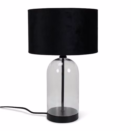 ValueLights Modern Glass and Black Metal Table Lamp with Black Fabric Lampshade and Warm White LED Bulb