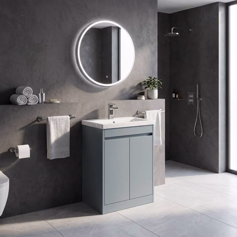 Balterley Chartley 2 Door Freestanding Bathroom Vanity Unit with Mid Edge Basin, Coastal Grey, W/D/H: 62.0 x 39.5 x 83.5 cm – 3