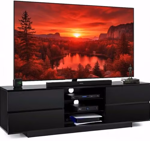 Centurion Avitus Gloss Black TV Cabinet with 4 Drawers and 3 Shelves for 32-65 inch Screens W/D/H: 158 x 40 x 48 cm