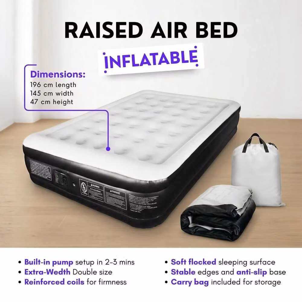 NESTLUNE Double Airbed Extra Deep Mattress with Built-in Electric Pump, Black, W/D/H: 140 x 200 x 47 cm – 3