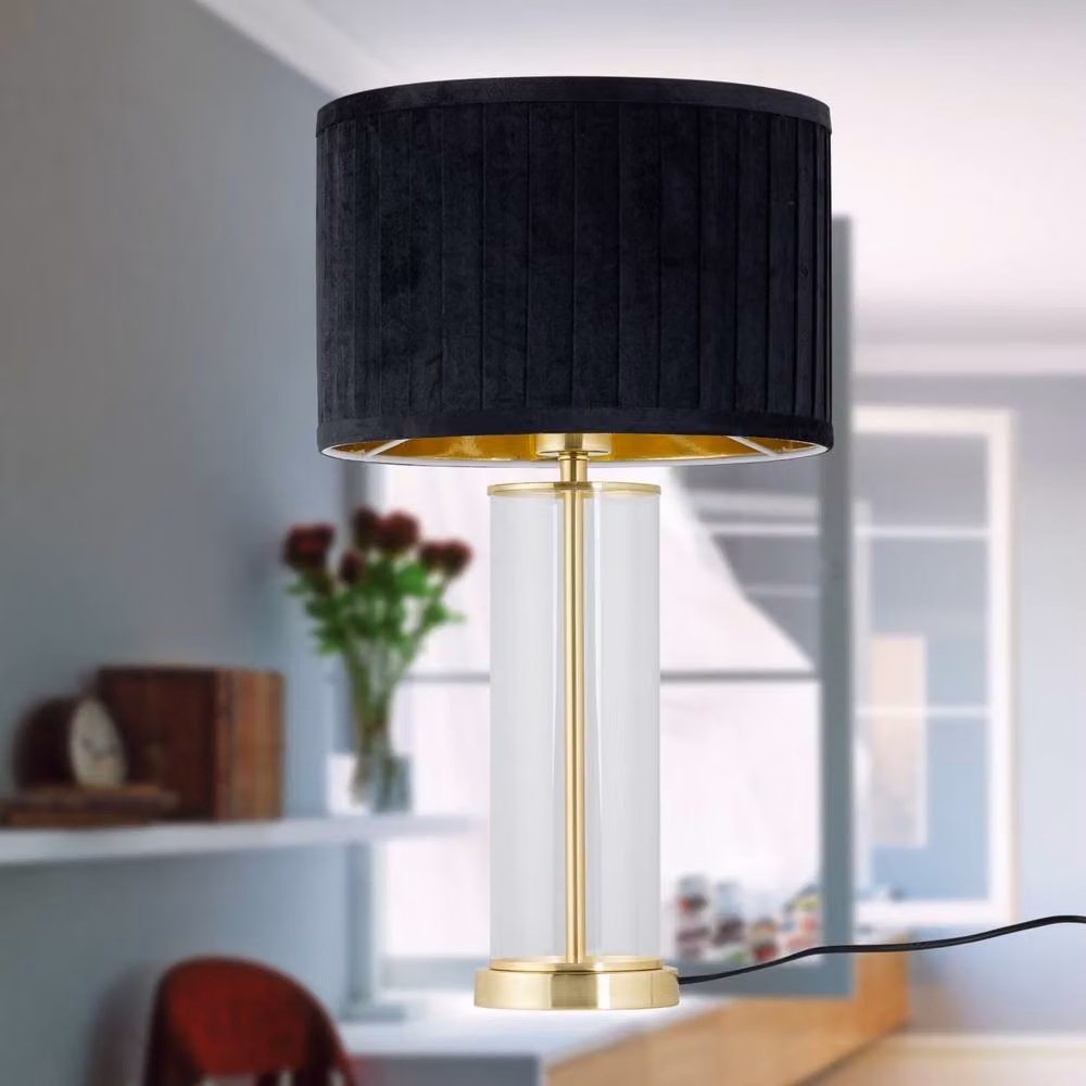 First Choice Lighting Aura Set of 2 Table Lamps in Satin Brass and Black with Velvet Shades – 5