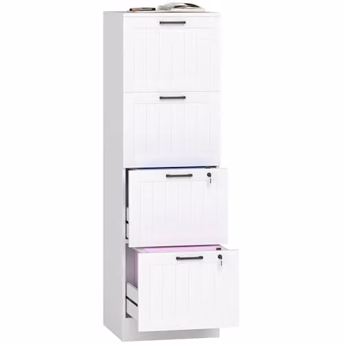 HOMCOM 4 Drawer White File Cabinet with Lock for A4 and Letter Size Folders, H: 76 x W: 40 x D: 40 cm – 1