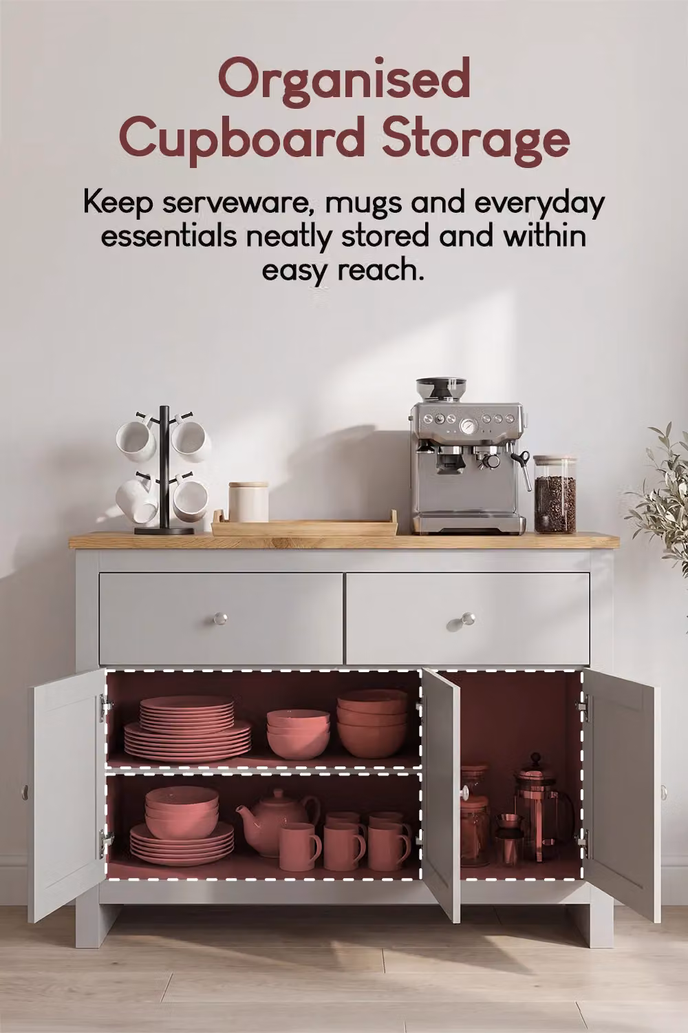 Vida Designs Arlington Grey 2 Drawer 3 Door Sideboard Storage Organiser – 3