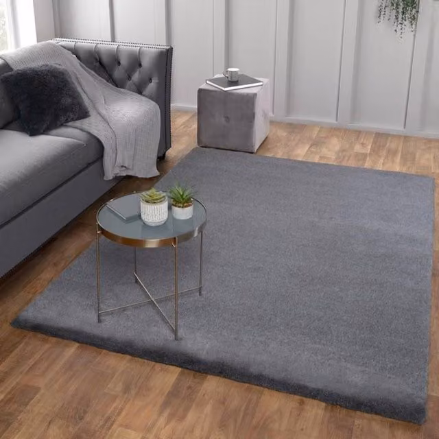 DS Living Dovilla Plush Plain Grey Faux Fur Rectangular Rug W: 60 cm, L: 100 cm