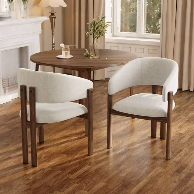 Merax Set of 6 Modern Metal and Fabric Dining Chairs with Walnut Finish in Beige