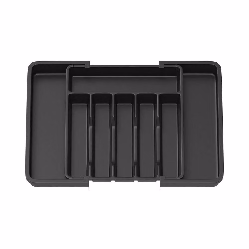 FORGEVIO Plastic Expandable Cutlery Tray Organiser in Black – 2