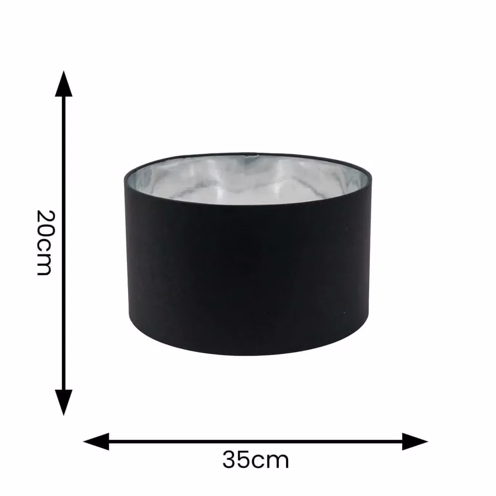 ValueLights Reni Cylinder Pendant Lamp Shade in Black and Chrome Inner with Warm White Bulb, Width: 35 cm – 4