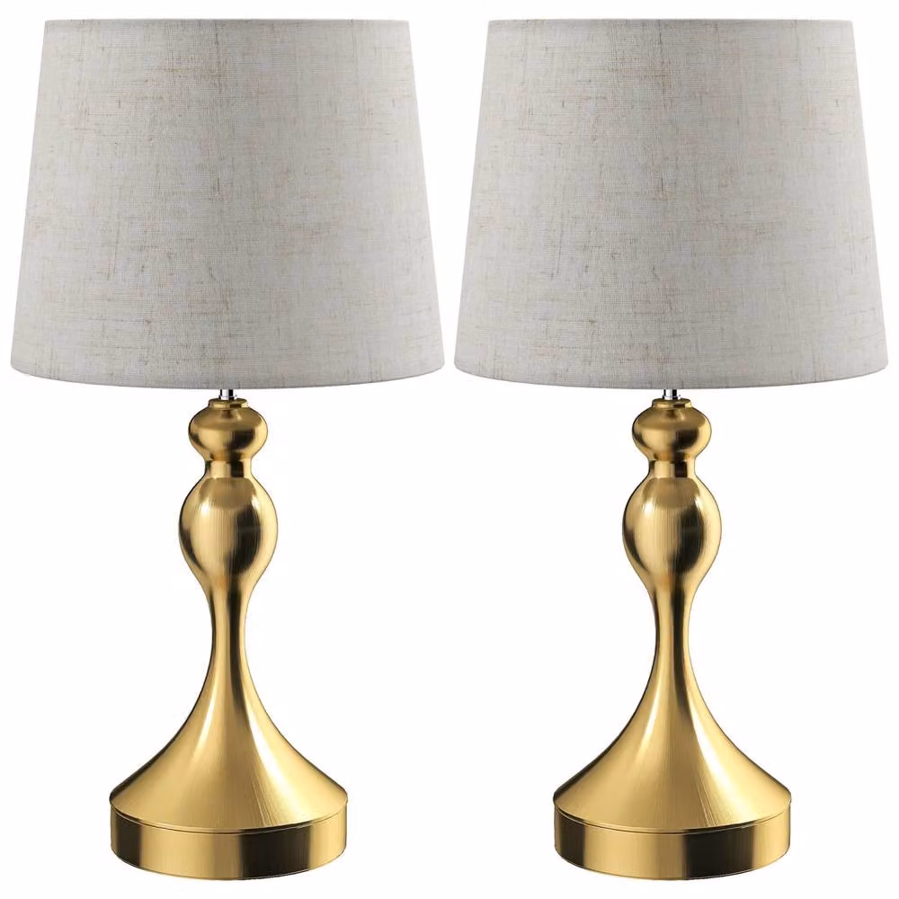 Wyld Haus Rino Set of 2 Modern Table Lamps with Gold Metal Bases and Beige Fabric Shades – 2