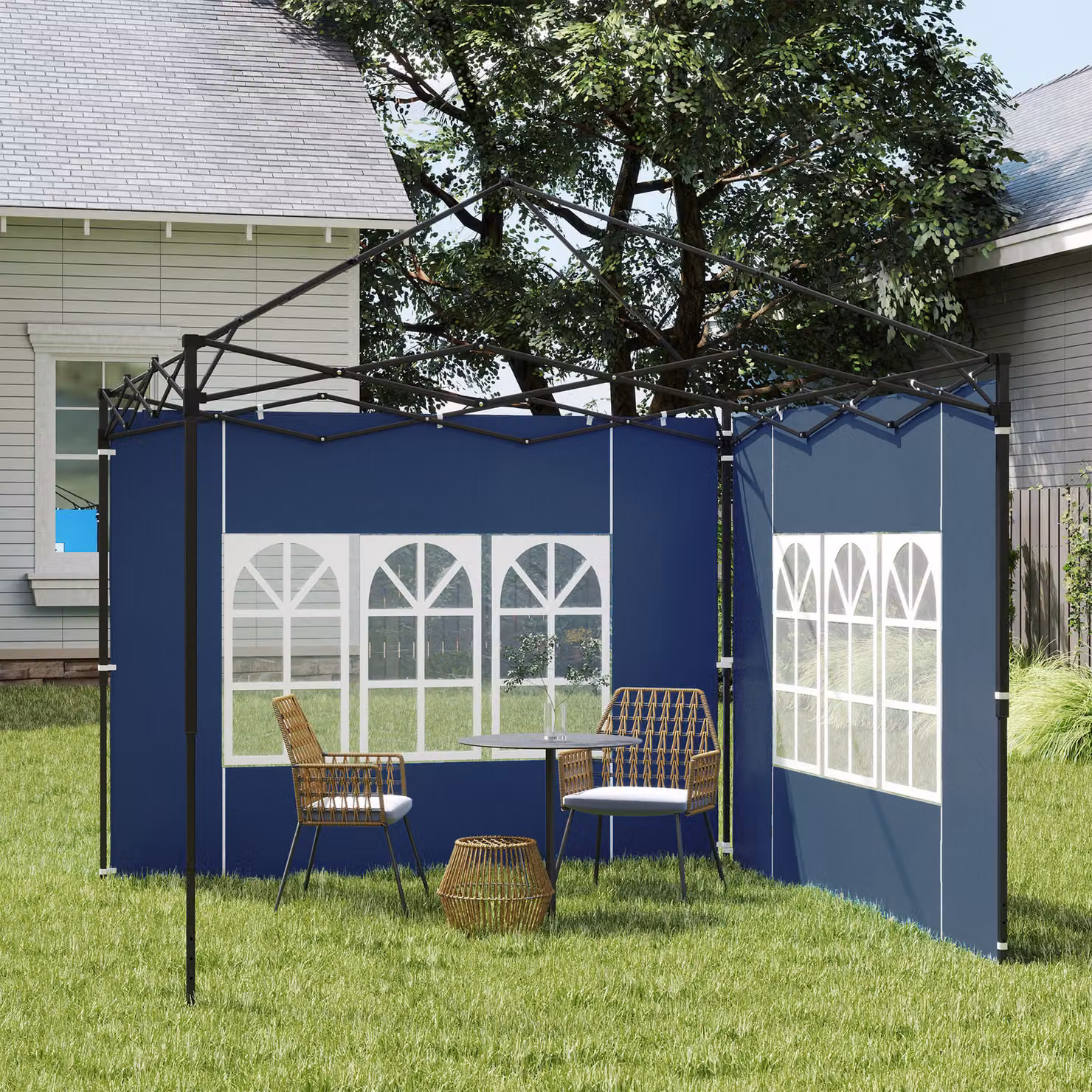 Outsunny Set of Two Blue Gazebo Frame Replacement Walls, W 300 x D 300 x H 193 cm – 9