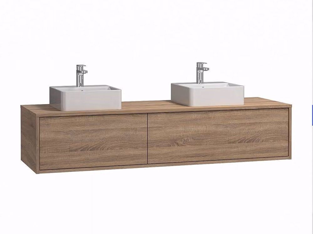 Vente-unique Double Washbasin Vanity Unit in Light Oak, W: 150 cm, D: 47 cm, H: 32 cm – 2
