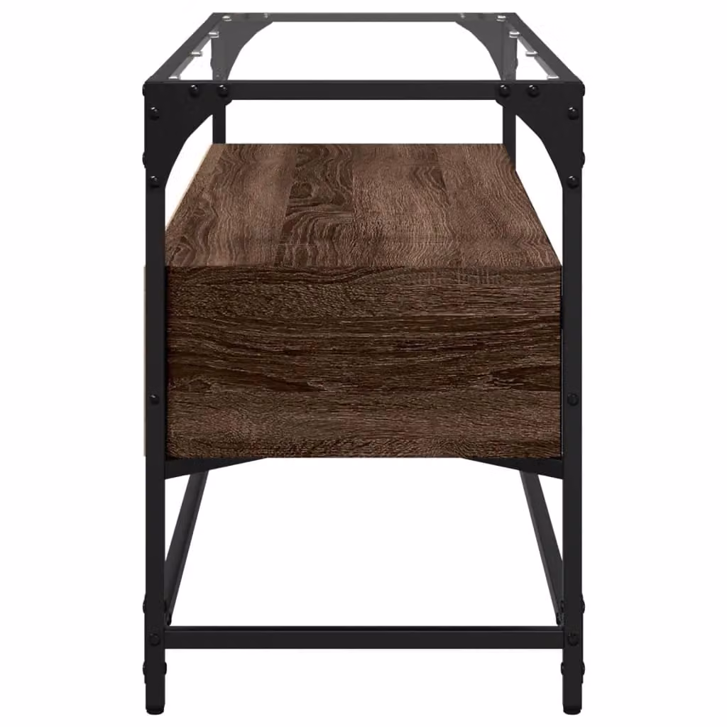 Berkfield Home Industrial TV Cabinet with Glass Top in Brown Oak, W/D/H: 98 x 35 x 51 cm – 3