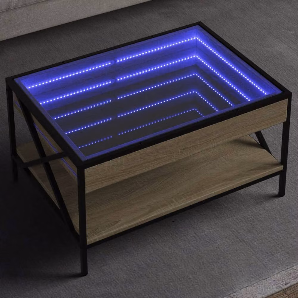 Berkfield Home Infinity LED Decorative Coffee Table in Sonoma Oak and Light Brown, W: 70 cm, D: 50 cm, H: 38 cm – 2